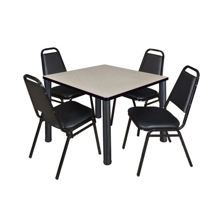 Kee Kee Square Table & Chair Set, Wood, Metal, Vinyl Top, Maple TB3636PLBPBK29BK